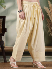 Cream Solid Cotton Farshi Salwar – Slip-On – Thread Work