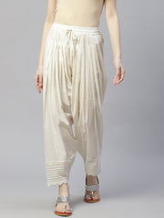 Off-White Solid Pure Cotton Salwar – Slip-On – Lace Border