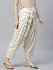 Off-White Solid Pure Cotton Salwar – Slip-On – Lace Border