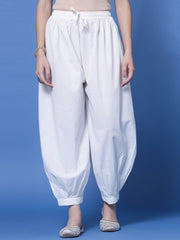 White Loose Fit Pure Cotton Afghani Salwar – Mid-Rise – Drawstring Closure