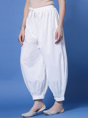 White Loose Fit Pure Cotton Afghani Salwar – Mid-Rise – Drawstring Closure