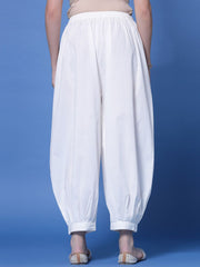 White Loose Fit Pure Cotton Afghani Salwar – Mid-Rise – Drawstring Closure