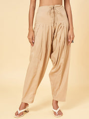 Beige Straight-Fit Cotton Salwar – Pleated Front – Solid