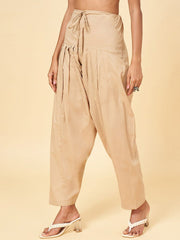 Beige Straight-Fit Cotton Salwar – Pleated Front – Solid