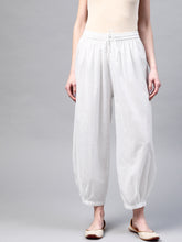 White Solid Pure Cotton Cropped Afghan Salwar – Drawstring Closure