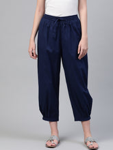 Navy Blue Solid Cotton Afghan Salwar – Elastic Waist – Drawstring Closure