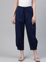 Navy Blue Solid Cotton Afghan Salwar – Elastic Waist – Drawstring Closure