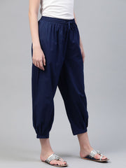 Navy Blue Solid Cotton Afghan Salwar – Elastic Waist – Drawstring Closure