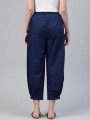 Navy Blue Solid Cotton Afghan Salwar – Elastic Waist – Drawstring Closure