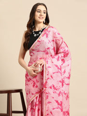 Pink Abstract Print Cotton Blend Saree – Zari Border