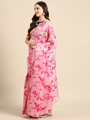 Pink Abstract Print Cotton Blend Saree – Zari Border