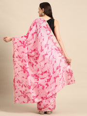 Pink Abstract Print Cotton Blend Saree – Zari Border