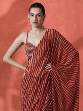 Maroon & Orange Leheriya Poly Georgette Saree – Unstitched Blouse Piece – Printed