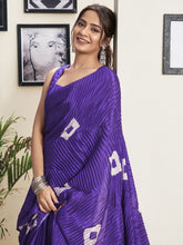 Purple & White Tie and Dye Art Silk Saree – No Border – Ready to Wear