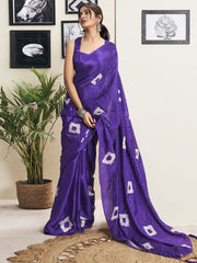 Purple & White Tie and Dye Art Silk Saree – No Border – Ready to Wear