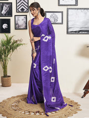 Purple & White Tie and Dye Art Silk Saree – No Border – Ready to Wear