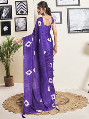 Purple & White Tie and Dye Art Silk Saree – No Border – Ready to Wear