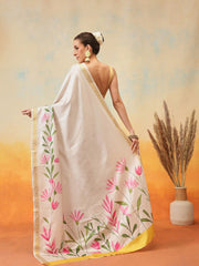 Off White & Pink Kasavu Art Silk Saree – Woven Border – Zari