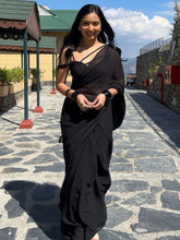 Black Ready to Wear Poly Georgette Saree – Solid – No Border