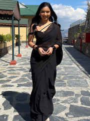 Black Ready to Wear Poly Georgette Saree – Solid – No Border