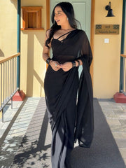 Black Ready to Wear Poly Georgette Saree – Solid – No Border
