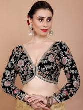 Black Georgette Saree Blouse – V-Neck – Embroidered