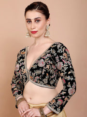 Black Georgette Saree Blouse – V-Neck – Embroidered