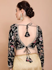 Black Georgette Saree Blouse – V-Neck – Embroidered