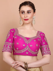 Pink Embroidered Silk Saree Blouse – Sweetheart Neck – Sequin & Thread Work