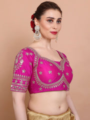 Pink Embroidered Silk Saree Blouse – Sweetheart Neck – Sequin & Thread Work