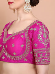 Pink Embroidered Silk Saree Blouse – Sweetheart Neck – Sequin & Thread Work