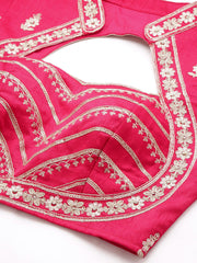Pink & Gold Embroidered Silk Blouse – Sweetheart Neck – Zari Work