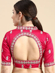 Pink & Gold Embroidered Silk Blouse – Sweetheart Neck – Zari Work