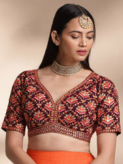 Magenta Embroidered Pure Georgette Blouse – Square Neck – Thread Work