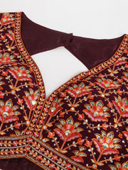 Magenta Embroidered Pure Georgette Blouse – Square Neck – Thread Work