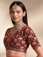 Magenta Embroidered Pure Georgette Blouse – Square Neck – Thread Work