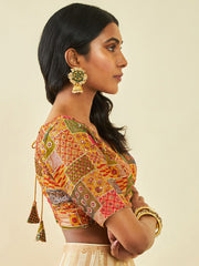 Mustard Yellow Tussar Saree Blouse – V-Neck – Sequinned