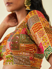 Mustard Yellow Tussar Saree Blouse – V-Neck – Sequinned