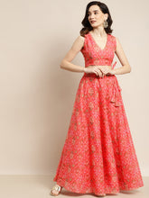 Peach & Olive Green Printed Polyester Lehenga Choli – V-Neck – Gotta Patti