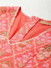 Peach & Olive Green Printed Polyester Lehenga Choli – V-Neck – Gotta Patti