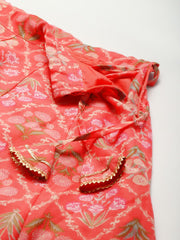 Peach & Olive Green Printed Polyester Lehenga Choli – V-Neck – Gotta Patti