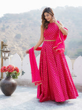 Pink Flared Viscose Rayon Lehenga Choli Set – Round Neck – Foil Printed