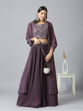 Purple & Silver Khari Printed Poly Georgette Lehenga Set – Sweetheart Neck – Sequinned Embroidery