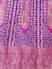 Magenta & Gold Flared Art Silk Lehenga – V-Neck – Zari Woven Design