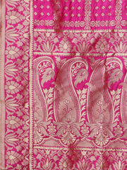 Magenta & Gold Flared Art Silk Lehenga – V-Neck – Zari Woven Design