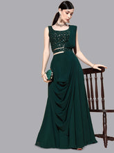 Green Flared Poly Georgette Lehenga Set – Round Neck – Sequinned Embroidered