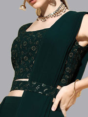 Green Flared Poly Georgette Lehenga Set – Round Neck – Sequinned Embroidered