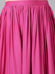 Pink & Green Floral Printed Viscose Rayon Lehenga Set – Round Neck – Gotta Patti