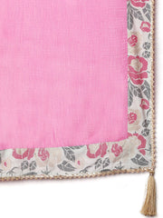 Pink & Green Floral Printed Viscose Rayon Lehenga Set – Round Neck – Gotta Patti