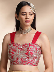 Rani & Silver Satin Saree Blouse – Sweetheart Neck – Thread Embroidered